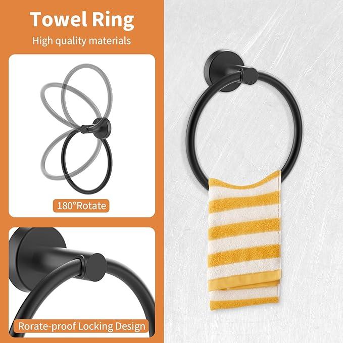 Cilee 10 Piece Matte Black Bathroom Hardware Set,2 Pack 5 Piece Bathroom Accessories Set Include 24 inch,16 inch Toilet Paper Holder, Towel bar,Towel Ring,Towel Hook,Stainless Steel Wall Mounted - ModernBath