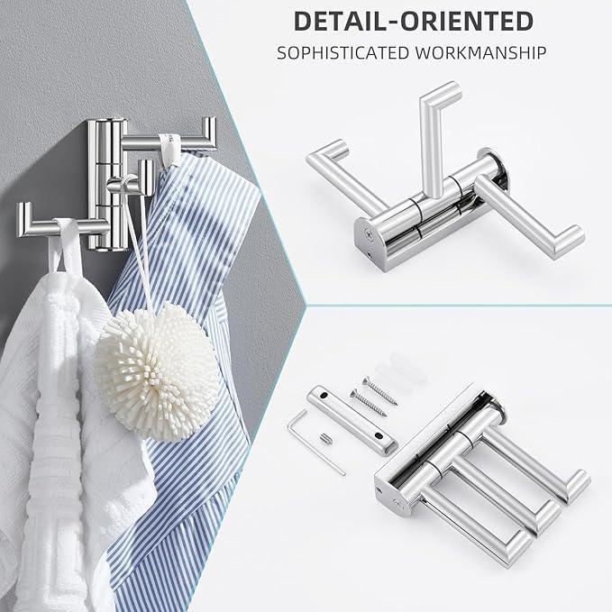 Angle Simple Towel Hook for Bathroom, SUS 304 Stainless Steel Foldable Robe Towel Holder, Wall Coat Hook, Polished Chrome - ModernBath
