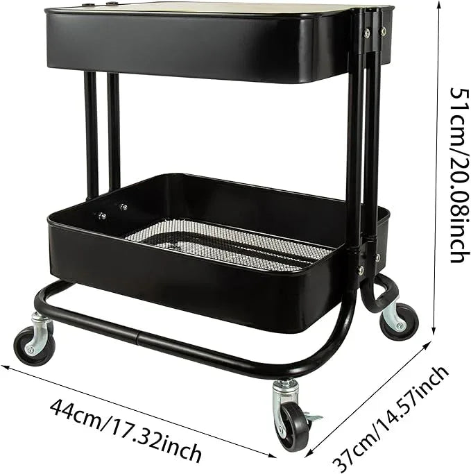 2 Tier Utility Cart，Metal Rolling Cart with Wheels and Cover for Office Home Kitchen Organization (Black-1, 2 Tier) - ModernBath