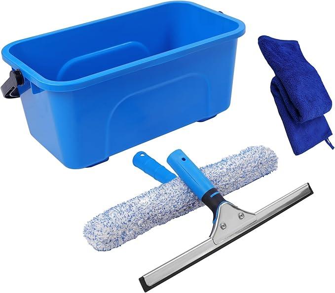 HYCDFCS Squeegee for Window Cleaning,Window Cleaning Squeegee kit with Bucket&Microfiber Scrubber,Bathroom,Shower Doors,Mirrors,Tiles,and Car Windows Blue - ModernBath