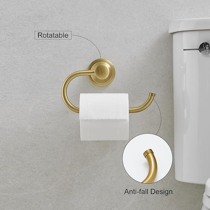 Hoimpro Brushed Gold 2-Piece Bathroom Bath Set, Wall Mounted Bathroom Hardware Fixture (Towel Ring Holder, Toilet Paper Towel Holder), Bathroom Accessories, Stainless Steel and Zinc Alloy - ModernBath