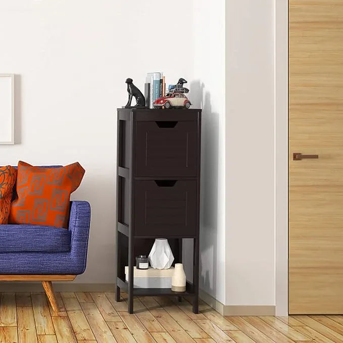Tangkula Bathroom Floor Cabinet, Narrow Wood Storage Cabinet w/2 Switchable Drawers, Multifunctional Side Cabinet for Bathroom, Freestanding Small Cabinet for Small Spaces, 12 x 12 35 Inch (Espresso) - ModernBath