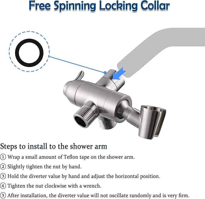 Shower Arm Diverter with Handshower Mount, G1/2 Brass Shower Diverter Valve Bathroom Universal Shower System Replacement for Handheld Shower and Fixed Shower Head, Brushed Nickel - ModernBath