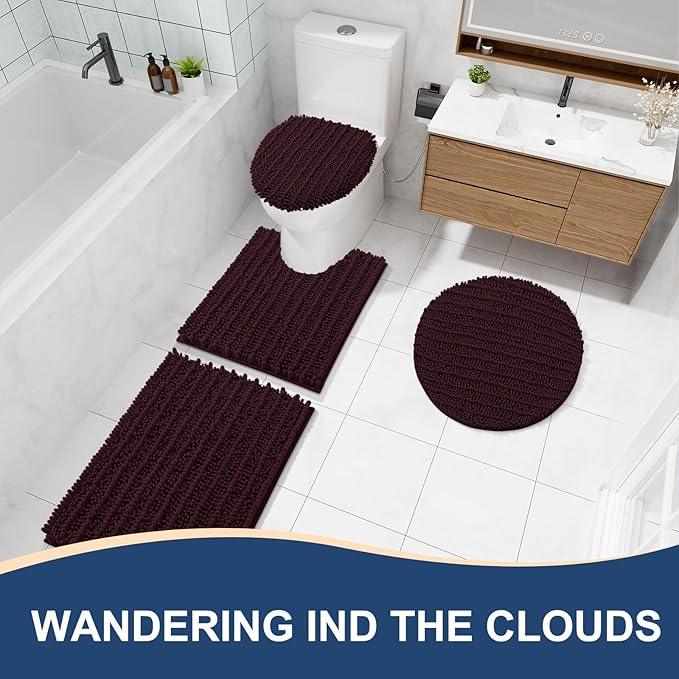 Arotive Luxury Chenille Bathroom Rug Mat, Extra Soft Thick Absorbent Shaggy Bath Rugs, Non-Slip Machine Wash Dry, Plush Bath Mats for Bathroom, Shower and Tub, 30x20, Black Cherry - ModernBath