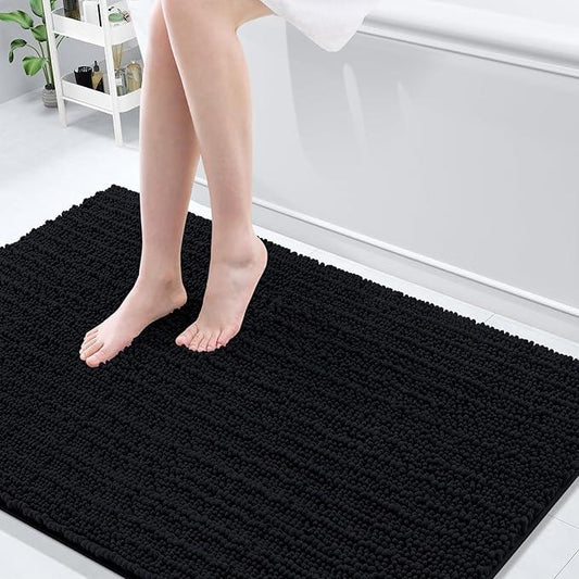 Arotive Luxury Chenille Bathroom Rug Mat, Extra Soft Thick Absorbent Shaggy Bath Rugs, Non-Slip Machine Wash Dry, Plush Bath Mats for Bathroom, Shower and Tub, 59x35, Black - ModernBath