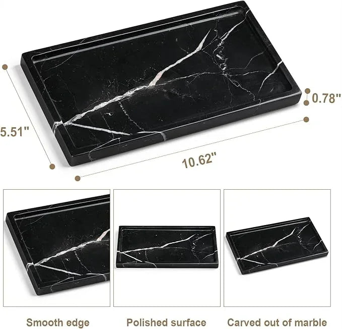 Natural Marble Vanity Tray - Moujings Genuine Marble Perfume Tray for Bathroom Decor, Stone Bathroom Vanity Organizer Tray for Kitchen Counter, Candles, Jewelry, Coffee, Makeup, Key - ModernBath