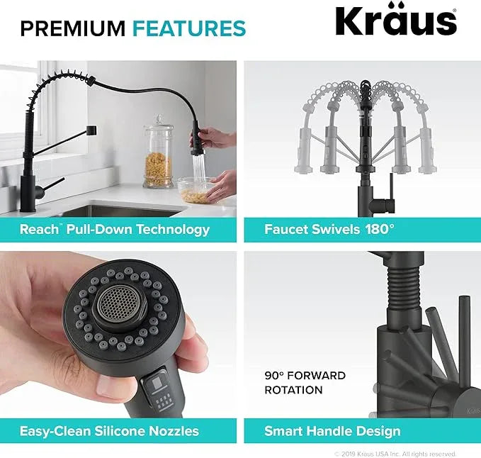 KRAUS Bolden Commercial Style 2-Function Single Handle Pull Down Kitchen Faucet in Matte Black, KPF-1610MB - ModernBath