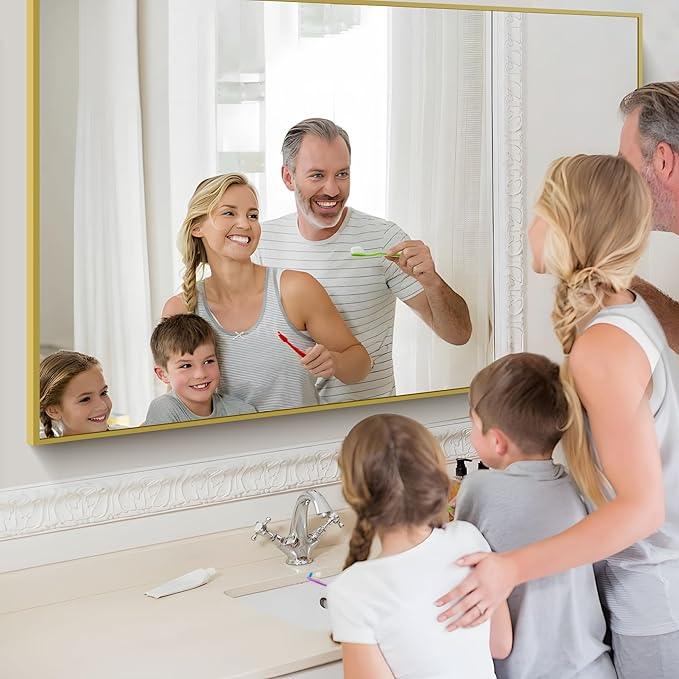 COFENY Gold Bathroom Mirror for Wall, 60x36 Inch Rectangle Mirrors with Metal Frame, Modern Vanity Wall Mirror Decor for Bathroom Living Room, Entryway Hangs Horizontal or Vertical - ModernBath