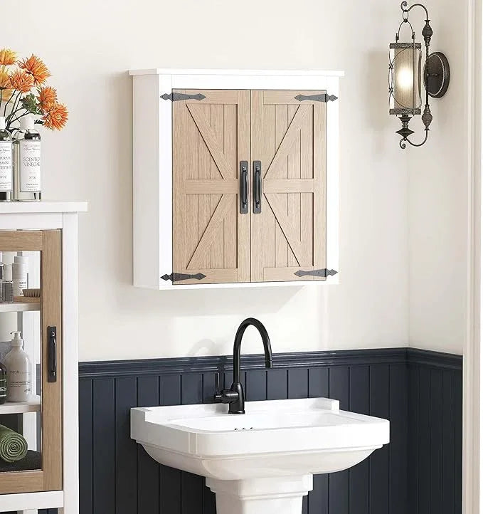 Spirich Bathroom Wall Cabinet Over Toilet, Farmhouse Wall Mounted Medicine Cabinet Organizer with Wood Grain Barn Doors and Adjustable Shelves - ModernBath
