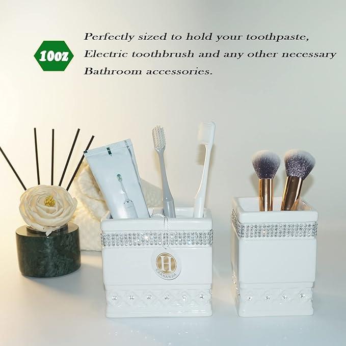 CAAHANJIA Bathroom Accessories Set 4 Pcs-Ceramic Gift Set Soap Dispenser Pump & Toothbrush Holder & Tumbler Cup & Soap Dish - Bathroom Home Decor Clearance, Countertop Vanity Organize (15 Ounce) - ModernBath