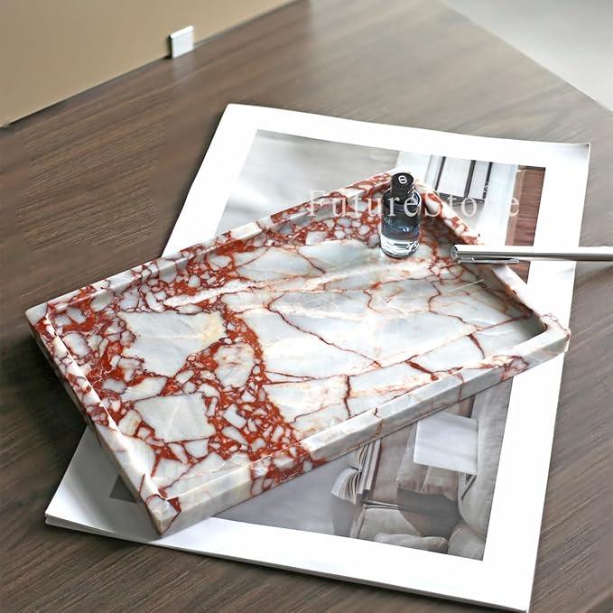 FutureStone 100% Natural Marble Serving Tray Luxury Marble Storage Tray for Home Decor Stone Tray for Bathroom/Kitchen/Vanity/Dresser,Plate Holder for Tissues, Candles, Towel - ModernBath
