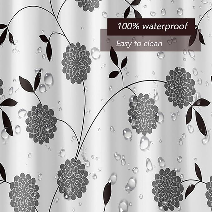 TIKABC Shower Curtain Liner, 4G PEVA Black and White Tree Flower Shower Liner, Plastic Waterproof Shower Curtains, 72x72 inch with Grommet Holes 3 Magnetic Weights - ModernBath