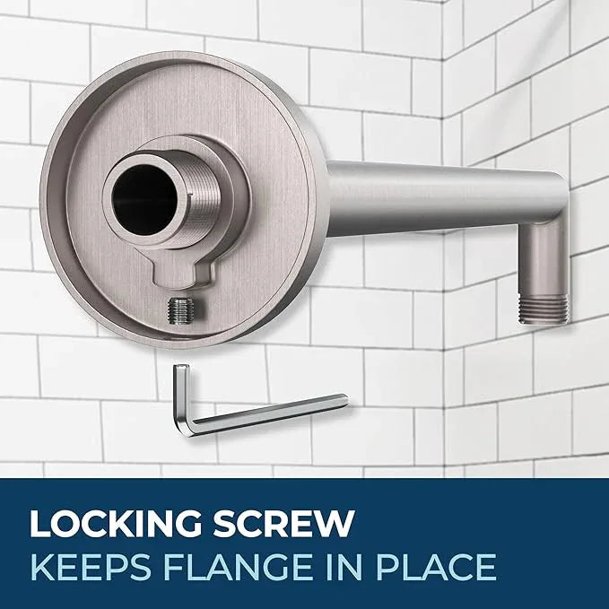 HammerHead Showers® Solid Metal 16 Inch Extended Shower Arm and Flange with Set Screw, Long Shower Arm, Extends Rain Shower Overhead, Wall-Mounted Rain Shower Arm, Brushed Nickel - ModernBath