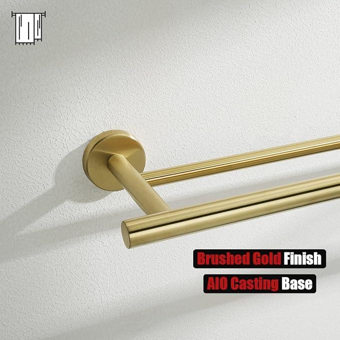 JQK Double Towel Bar 27 Inch, Brass Gold Useable Length 24 Inch 304 Stainless Steel Thicken 0.8mm Bath Towel Rack for Bathroom, Towel Holder Wall Mount, TB100L24-BG - ModernBath
