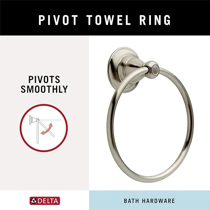 Delta Porter (1-Pack) Hand Towel Holder SpotShield Brushed Nickel Towel Racks for Bathroom Wall Round Towel Ring Holder for Bath Towel Hanger for Kitchen, Bathroom Accessories PTR46-BN - ModernBath