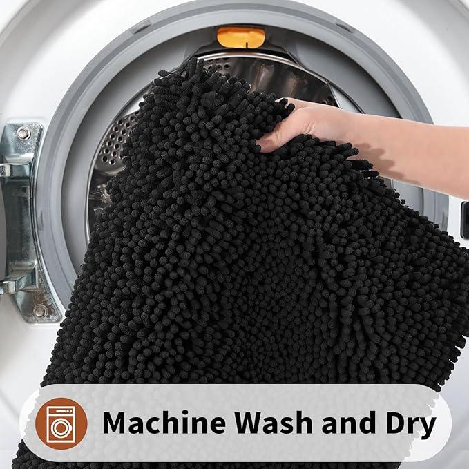 Yimobra Toilet Rugs U Shaped Washable - 24"x20" Non Slip Plush Contour Bath Rugs for Toilet - Super Soft Absorbent Quick Dry Toilet Mats for Bathroom,Black - ModernBath