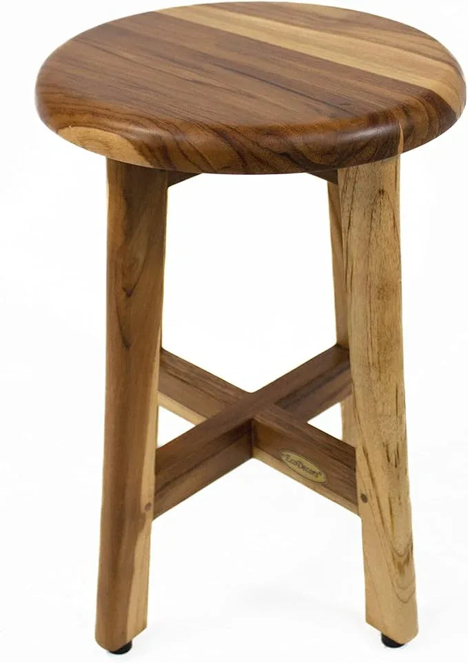 EcoDecors Shoji 12 Inch Round Waterproof Teak Wood Shower Bench Stool Seat Chair for Inside Shower Provides Safety, Storage, and Organization for Accessories and Loveable 24 oz Spray Bottle Teak Oil - ModernBath