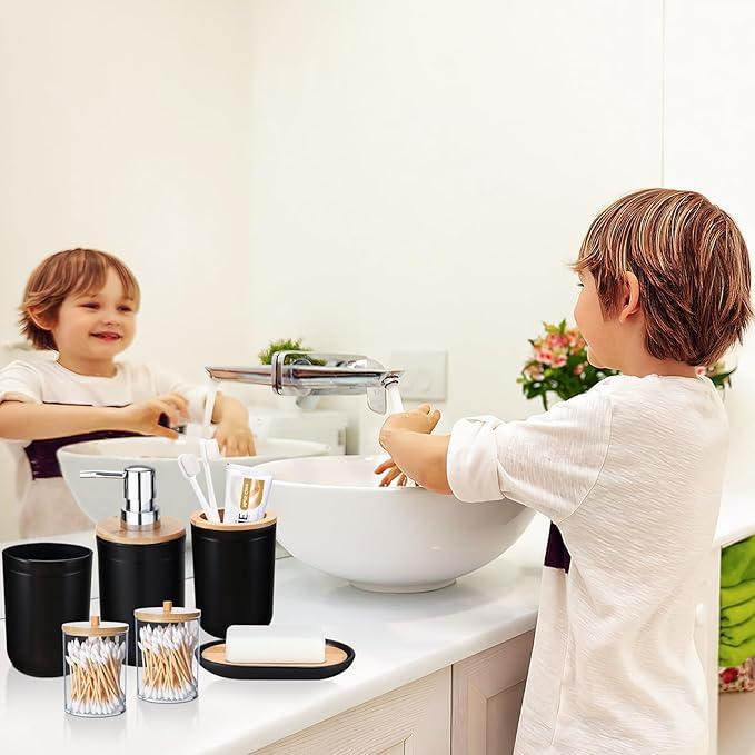 SLDIYWOW Black Bathroom Accessories-Bathroom Sets with Shower Curtain and Rugs, No Slip Bathroom Rugs Super Absorbent, Black Waterproof Shower Curtain with Hooks,Black Bathroom Sets Complete for Home - ModernBath