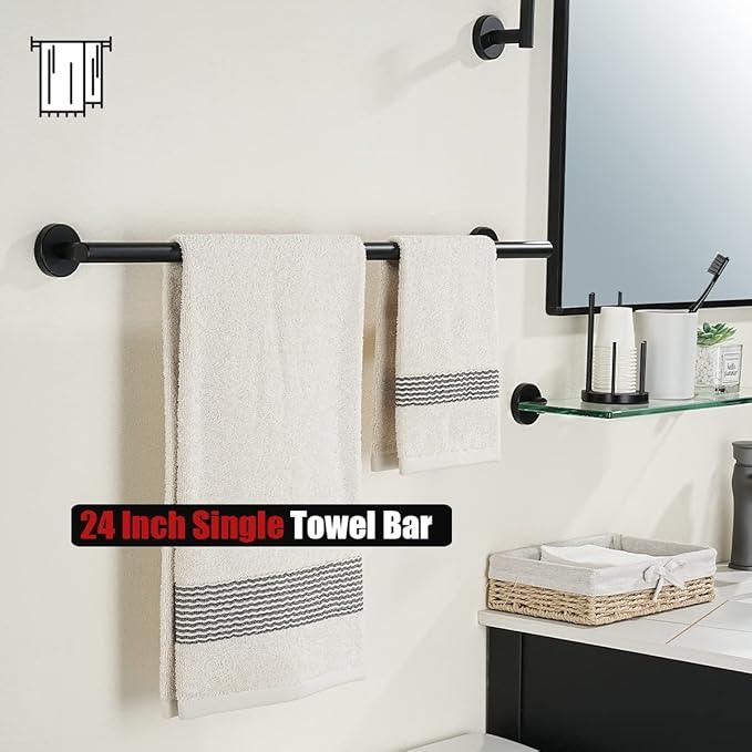 JQK Black Towel Bar, 27 Inch 304 Stainless Steel Thicken 0.8mm Towel Rack Bathroom, Towel Holder Matte Black Wall Mount, Useable Length 24 Inch 2 Pack, TB110L24-PB-P2 - ModernBath