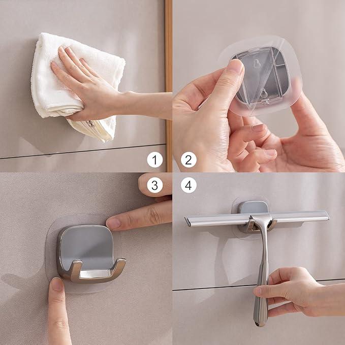 Shower Squeegee for Shower Doors 10 Inch Bathroom Squeegee for Windows,Kitchen,Mirror and Car Glass, Stainless Steel with Adhesive Hook - ModernBath