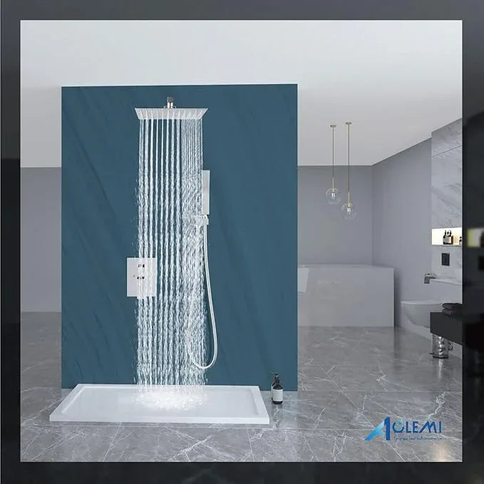 Aolemi Shower Faucet Set Rain Shower System with Handheld Spray Bathroom Shower Combo Rough-in Valve and Shower Trim Kit Included Polish Chrome 12 Inch Wall Mount Shower Head - ModernBath