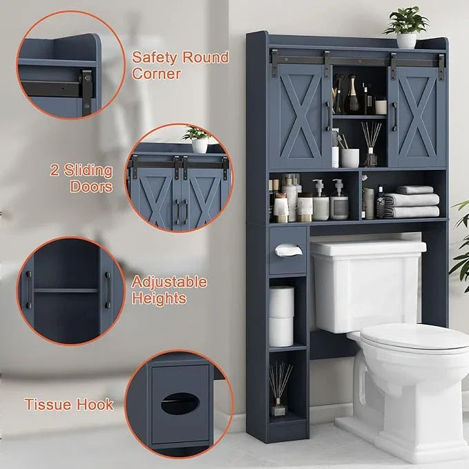 Vabches Over The Toilet Storage Cabinet, Farmhouse Storage Cabinet Over Toilet with Sliding Doors，Home Space-Saving Toilet Rack, for Bathroom, Restroom, Laundry - ModernBath