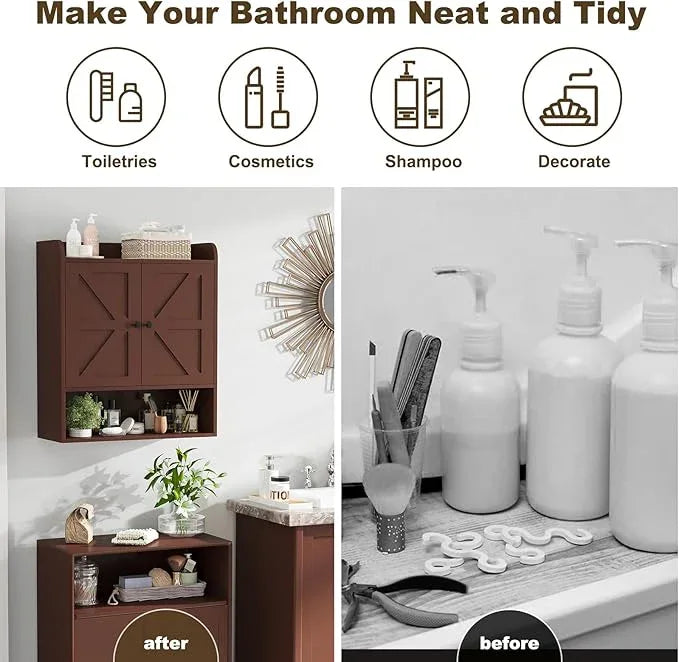 EasyCom 22" W x 26" H Bathroom Wall Cabinet, Farmhouse Medicine Cabinet with Adjustable Shelves and Double Barn Doors, Over The Toilet Storage Cabinet for Bathroom, Kitchen, Living Room, Russet - ModernBath