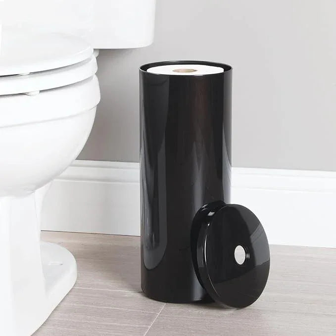 iDesign Freestanding Toilet Paper Canister with Lid for 3 Extra Rolls, Black, Made in USA - ModernBath