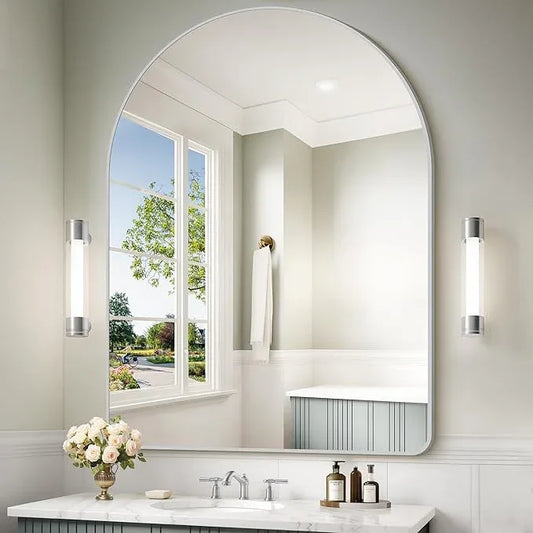 Arched Wall Mirror for Bathroom, 36"x48" Silver Arch Bathroom Mirror, Wall Mounted Mirror, Silver Vanity Wall Mirror w/Metal Frame for Bedroom, Entryway, Living Room, Vertically Hanging - ModernBath