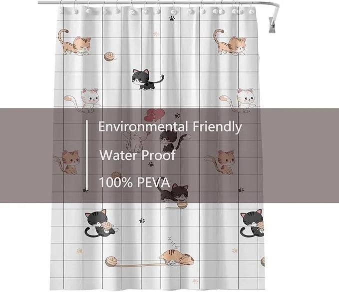 TIKABC Shower Curtain Liner, 4G PEVA Shower Liner, Plastic Waterproof Shower Curtains, with Grommet Holes and 3 Magnetic Weights(Little Cat) - ModernBath