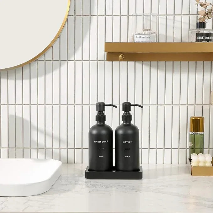 Prus Waso Black Soap Dispenser Bathroom Set, Soap and Lotion Dispenser Set with Stainless Steel Pump, Perfect for Bathroom Decor. (Black) - ModernBath