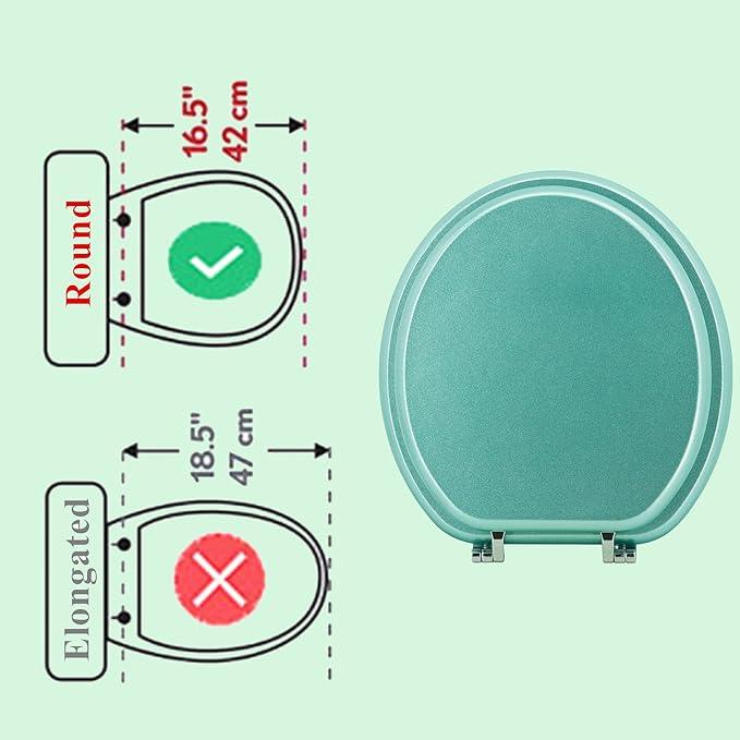 BLOFDE Round Toilet Seat Wood Toilet Seat Prevent Shifting with Zinc Alloy Hinges American Standard Size Toilet Seat Easy to Install also Easy to Clean(Round,Sparkling Turquoise) - ModernBath