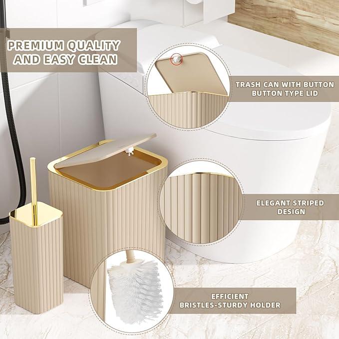 XLHOMO Bathroom Accessories Set - Gorgeous Bathroom Set, 10PC Beige Bathroom Accessory Set, Toilet Brush, Trash Can & Soap Dispenser - ModernBath