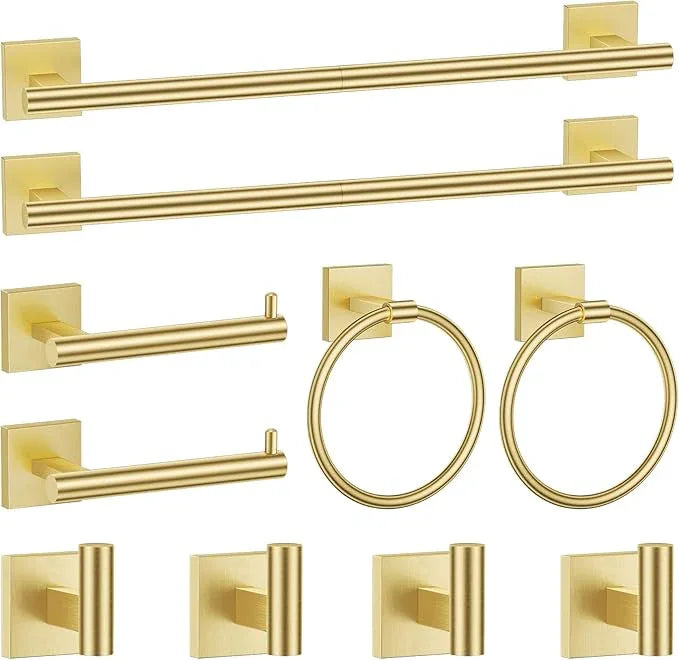 Brushed Gold Bathroom Hardware Accessories Towel Bar Set, 10 Pieces Bathroom Towel Bar Holder Set, 23.6 Inch Stainless Steel Toilet Paper Holder Towel Racks for Bathroom Wall Mounted - ModernBath