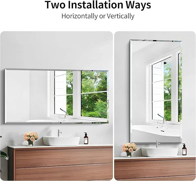 KOCUUY Beveled Mirror, 24x48 Inch Frameless Bathroom Mirror for Over Sink, Upgraded Shatterproof Beveled Unframed Design Mirror for Bathroom, Bedroom, Hang Horizontal/Vertical - ModernBath