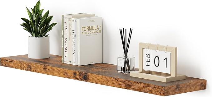 Vivelove Farmhouse Single Floating Shelves for Wall 48 in x 10.3in x 1.8in, Large Wall Long Shelves Heavy Duty 80 lbs for Bedroom, Living Room, Kitchen, Office, Rustic Shelf Book Home Decor, Brown - ModernBath