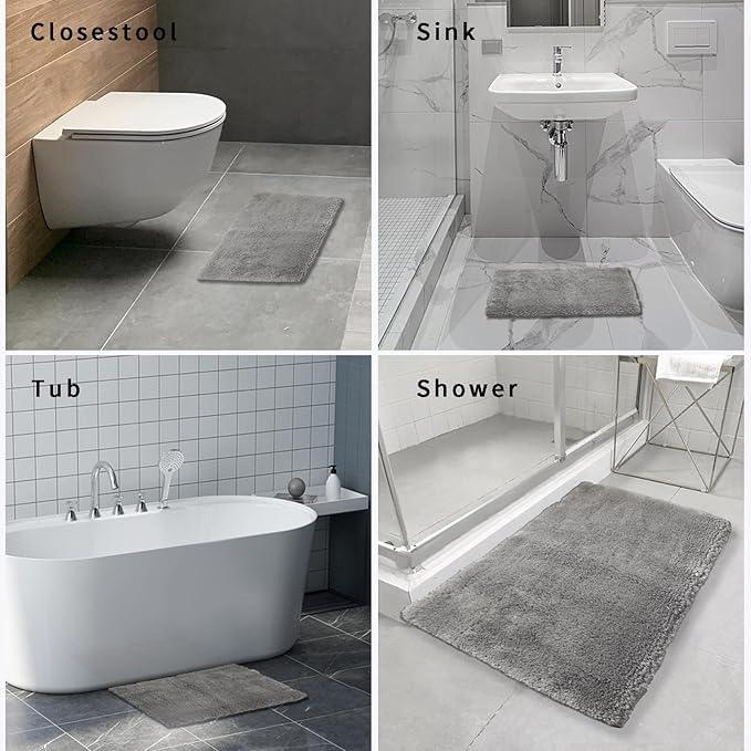 FIFU Bathroom Rugs 20" W x 32" L, Bath Mat for Bathroom, Bedroom, Laundry Room & Kitchen, Non-Slip Rubber Latex Backing, Extra Soft and Absorbent Microfiber Carpet, Machine Washable Rug, Silver Gray - ModernBath
