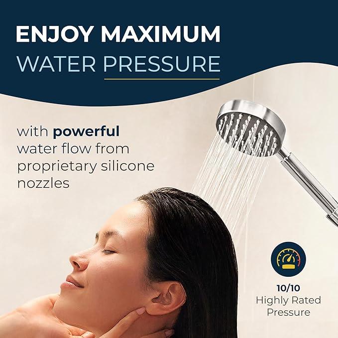 HammerHead Showers® Solid Metal LOW FLOW Handheld Shower Head with Hose and Brass Holder - CHROME – Water Saving 1.75 GPM Detachable Shower Head - Adjustable Shower Wand Bracket & 6ft Hose - ModernBath