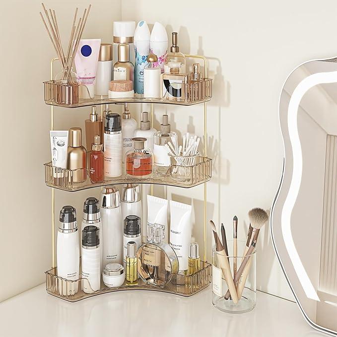 Webetop Countertop Bathroom Organizer 3 Tier Corner Organizer for Bathroom Counter Storage Makeup Organizer Shelf for Skincare, Cosmetic, Dresser, Toiletries Amber - ModernBath