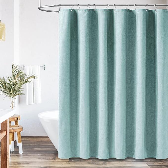BTTN Extra Long Shower Curtain - 72x96 Inch Long Linen Textured Heavy Duty Fabric Shower Curtain Set with 12 Hooks, Turquoise Tall Simple Neutral Waterproof Cloth Shower Curtains for Bathroom - Teal - ModernBath