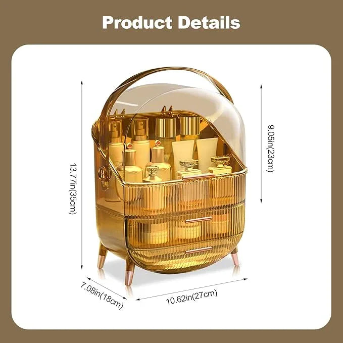 Ergocar Portable Retro Series Multi-Function Make Up Case Dustproof Cosmetic Storage Box,Cosmetics Skin Care Products Jewelry Organizer Case Finishing Box Bathroom Desktop -Amber (X-1) - ModernBath
