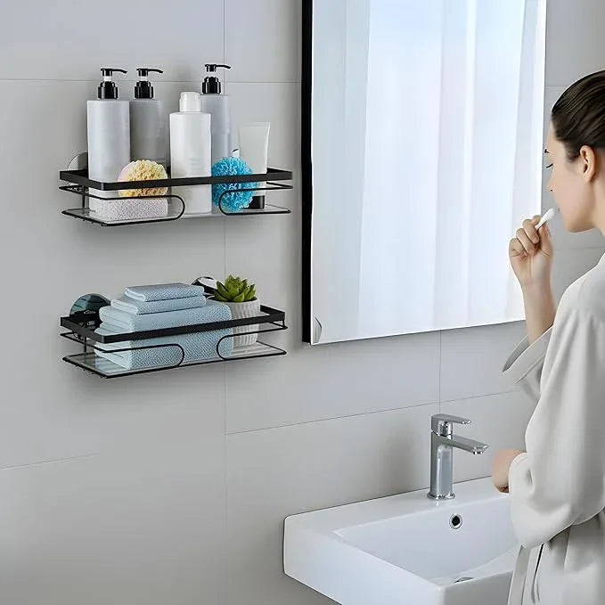 2-Pack Corner Shower Caddy - Rustproof Premium Metal Shelves with Adhesive Pads, No Drilling Required, Wall-Mounted Bathroom Organizer and Storage - Black - ModernBath