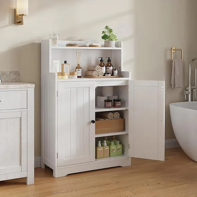 Gizoon 40" H Bathroom Storage Cabinet, Freestanding Organizer with 2 Doors, 2 Adjustable Shelves, Floor Pantry Cabinet for Dining Room, Kitchen, Living Room, Hallway, White - ModernBath