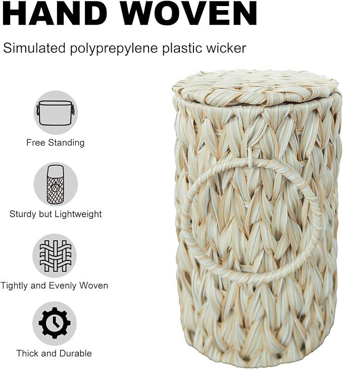 Toilet Paper Basket,Wicker Toilet Paper Storage with Lid,Decorative Boho Wicker Basket for Bathroom,Free Standing-Cream White - ModernBath