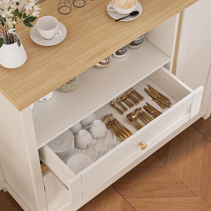Storage Cabinet with Doors and Drawers,Kitchen Storage Cabinets，with Drawer and Adjustable Shelf（White） - ModernBath