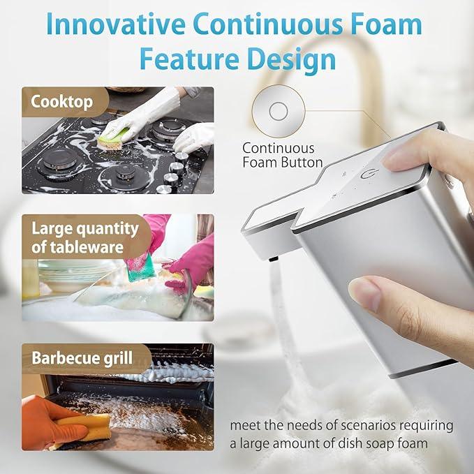 JEMISUN Automatic Foaming Soap Dispenser Touchless 380ml/12.8oz Rechargeable Hand Soap Dispenser Wall Mounted 4 Levels Adjustable Foam Soap Pump for Bathroom Kitchen Dish Soap - ModernBath
