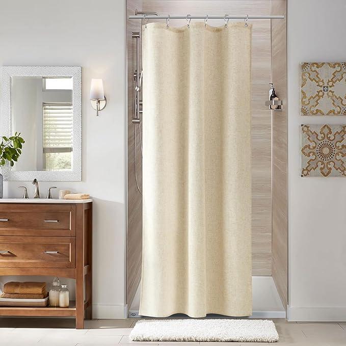 Naturoom Stall Linen Shower Curtain 36 x 72, Narrow Half Small Beige Ultra Thick Fabric Shower Curtain Set with 6 Hooks, Natural Boho Farmhouse Rustic RV Camper Bath Curtains for Bathroom, Cream - ModernBath