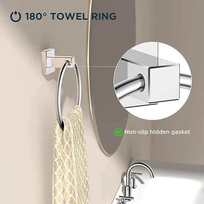 FORIOUS Toilet Paper Holder Wall Mount and Hand Towel Ring Set, SUS 304 Stainless Steel Double Post Pivoting Tissue Roll Holder, Modern Bathroom Hardware Accessories Set, Chrome - ModernBath