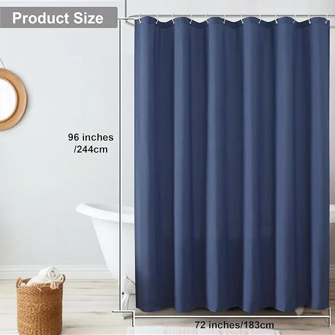 OVZME Zora 96 Inch Shower Curtain Set with 12 Plastic Hooks, Plain Fabric Shower Curtain for Bathroom - Extra Long Shower Curtain, Water Resistance, Machine Washable Soft Cloth, 72WX96L, Dusty Blue - ModernBath