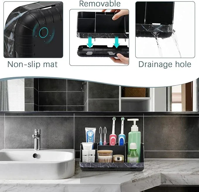 GFWARE Marble Black Toothbrush Holders for Bathrooms - Detachable 7 Slots Bathroom Organizer Countertop Matte Black Electric Toothbrush and Toothpaste Holder for Bathroom Counter Vanity Sink Storage - ModernBath